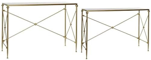 DRW Set de 2 Consoles en métal et marbre doré 119 x 33 x 80 cm