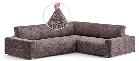 Menotti Corner Sofa Cover - Corner Couch Cover Magic Corner Slipcover Soft Fabric Slipcovers 1-piece Form Fit Stretch Furniture Protector Slipcover Made in Italy Velvet Choco
