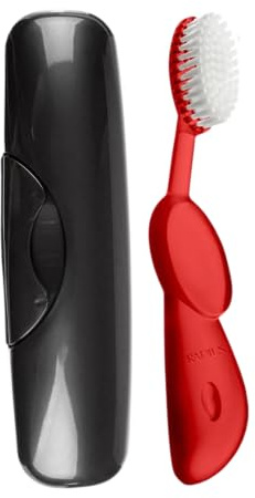 Radius Original Large Toothbrush, BPA Free and ADA Accepted, Right Hand, Red Brush and Black Case