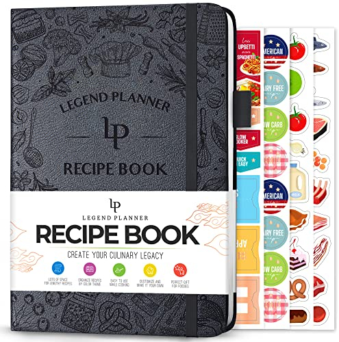 Legend Recipe Book – Blank Family Cookbook to Write In Your Own Recipes – Empty Cooking Journal – Personalized Cooking Notebook, Hardcover, A5-Sized, 58 Recipes In Total - Mystic Grey