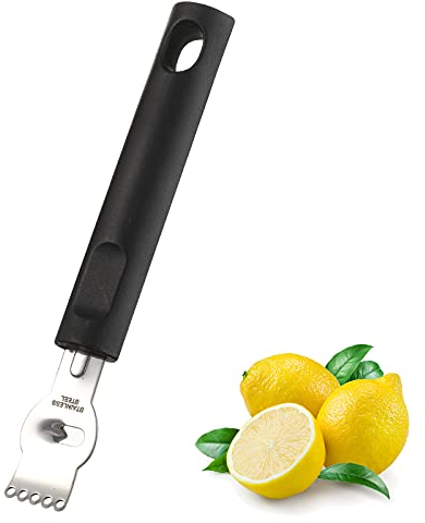 Lemon Zester Peeler, Professional Lemon Zester with Canelle Knife Stainless Steel Lemon Slice for Gin Cocktails, Lime Oranges, Kitchen Tool (PP Handle, 6.1 Inch)