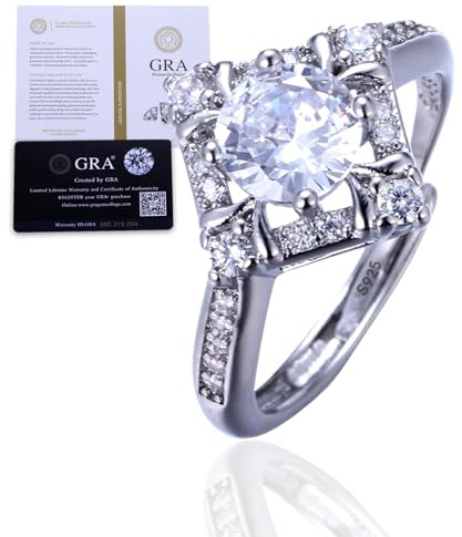 Halukakah Sterlingsilber Damen Diamantring mit 1 Karat Moissanitstein und Zertifikat, 1,0 ct Eleganter Schmuck für Verlobungen, Feiern und Geburtstage, Verstellbare Größe, Geschenk für Frau, Freundin