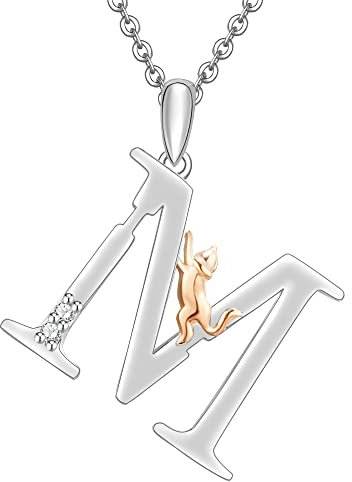 Kette Damen 925 Sterling Silber Halskette Buchstabe M Initialen Katze Buchstabe Anhänger Geschenk Frauen