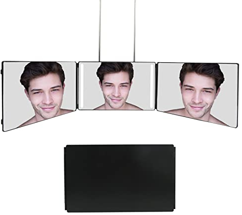 AolKee 360 LED-Spiegel, 3-Wege-Spiegel, Selbstschnitt-Haarspiegel, Klappspiegel zum Selbstschneiden von Haaren, Make-up, mit USB