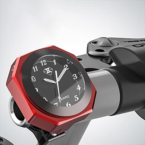 Motorrad-Lenkeruhr, TOTMOX Handliche wasserdichte leuchtende Nachtuhr, fluoreszierender Zeiger und Ziffern-Lenkeruhr, kompatibel mit Ya-ma-ha Kawa-saki Su-zuki Red
