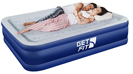 Get Fit Air Bed with Built In Electric Pump - Premium King Size - Blow Up Bed with 2 x Free Pillows - Elevated Inflatable Air Mattress for Outdoor, Camping, Tents - Navy/White