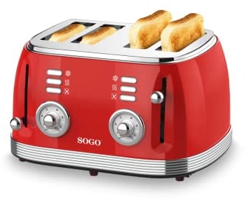 Sogo Retro Vintage acero INOX y esmalte (Red, Tostadora 1500W)