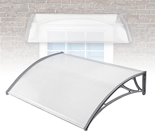ACXIN Haustür Überdachung Pultbogenvordach Türdach Sonnenschutz aus Polycarbonat - versch. Farben - Vordach für Haustür Überdachung (100 x 120 cm, Grau)