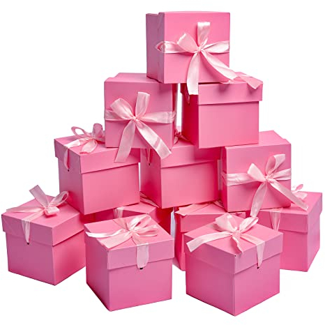 12 Stück Geschenkboxen mit Deckel, quadratische Boxen mit Deckel für Abschlussfeiern, Hochzeiten, Geburtstage und Weihnachten (rosa, 15,2 x 15,2 x 15,2 cm)