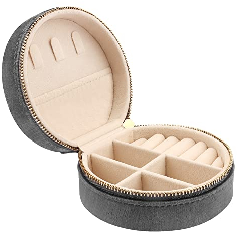 Casiwaft Mini coffret à bijoux de voyage en velours, Boîte à bijoux de voyage pour filles et femmes, Petit organisateur de bijoux pour bagues, boucles d'oreilles, colliers, Gris