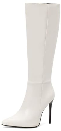 JIEEME Z672s - Stivali da donna alla moda, con chiusura lampo, con 12 stivali lunghi fatti a mano, taglia grande, bianco, 45 EU