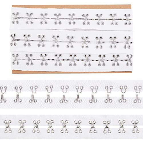 nbeads 3 Yards (2.74 m) Baumwolle Haken Und Ösenband, 2.5 cm Breites Weißes Baumwollband, Silbernes Metallkantenband Für Korsett BH Nähen Quilten Brautkostüme Heimdekoration