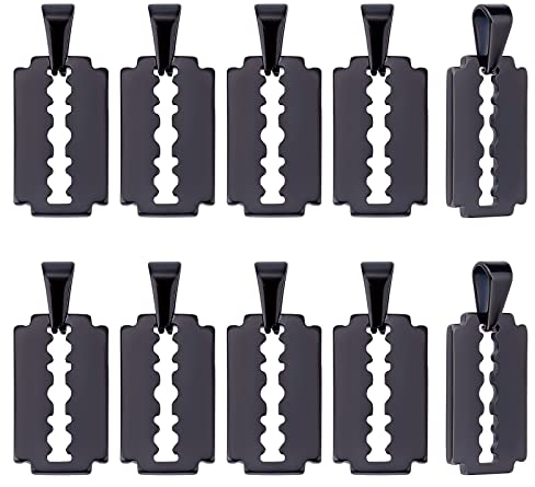 UNICRAFTALE 10 Stücke Rasierklinge Halskette Anhänger Charms Gunmetal Hip Hop Halskette Anhänger 20x12x1.5 mm 304 Edelstahl Anhänger Rasierklinge Punk 8x3 mm Loch Metall Charms Geschenk Für Männer