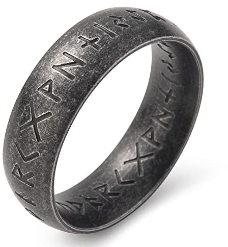 WESTMIAJW 7mm Viking Rings for Men Norse Runes Ring Jewellery Size T1/2