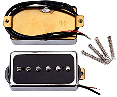 P90 Tonabnehmer-Set, Alnico V Single Coil Bridge & Neck Pickups für Les Paul P90 Style Humbucker Größe E-Gitarre (Schwarz / Silber)