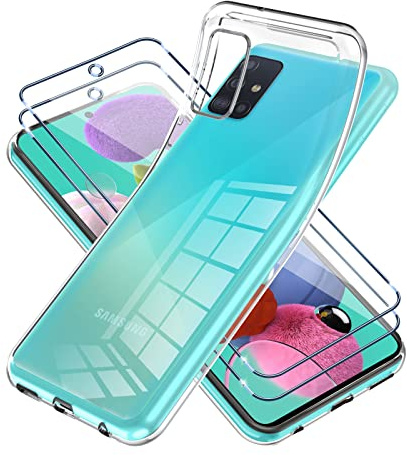Vauki Coque pour Samsung Galaxy A51 avec Verre Trempé Protection écran 2 Pièces,Housse Etui Silicone TPU Souple Transparente et Vitre Film Protection,Antichoc Case pour Samsung Galaxy A51 6.5