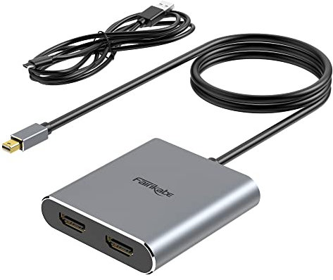 Fairikabe Mini DisplayPort to Dual HDMI Adapter, MDP 1.2 to 2 HDMI Splitter, 4K @ 60Hz, MST, SST, Dual Monitors, Mac, PC, Laptops, Desktops, Tablets