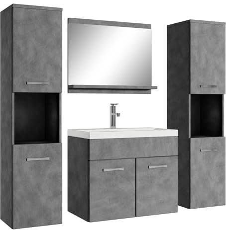 Badezimmer Badmöbel Set Montreal XL 60cm Waschbecken Dunkelgrau - Unterschrank Hochschrank Waschtisch Möbel