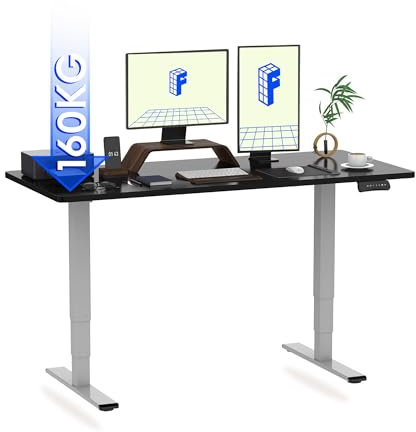 FLEXISPOT EC5 Pro Bureau Assis-Debout 200x80cm, Bureau Réglable en Hauteur avec Trois Colonnes & Double Moteur - Bureau avec Commande à Mémoire et Soft Start/Stop - Plateau Noir+Cadre Gris