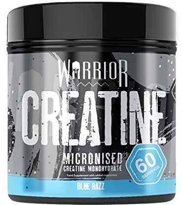 Warrior Creatine Monohydrate Powder – Micronised for Easy Mixing and Consumption – 100 Percent Pure Creatine – Proven to Improve Physical Performance and Recovery, 5 g Servings (Blue Razz, 300 g)