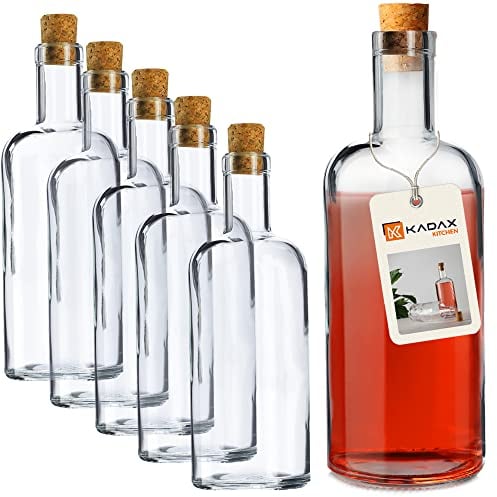KADAX Bouteille en Verre de 700 ml, Grande Bouteille de Vin avec Bouchon en Liège Naturel pour Stockage Élégant et Préservation Optimale (Lot de 6)