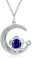 GEMLANTO 925 Sterling Silber September Geburtsstein Erstellt blau Saphir Halskette Rose & Mond Anhänger Edelstein Geburtstag Schmuck Geschenke für Frauen Mädchen Mutter Tochter, verstellbare Kette