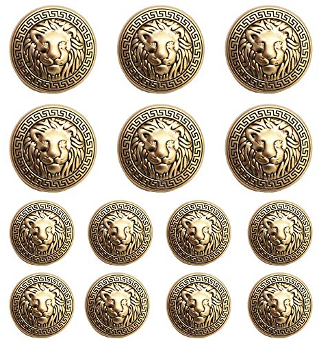 MebuZip 14 Stück Kunststoff Knöpfe Gold Löwe 18mm 23mm Metallknöpfe für anzüge jacken mäntel Blazer uniform (MBM31)