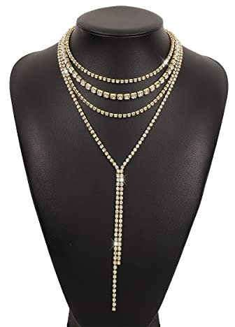 Weenkeey Gargantillas de diamantes de imitación Gargantilla de cristal brillante collares cadena para mujeres niñas, Aleación de alta calidad, Diamantes de imitación