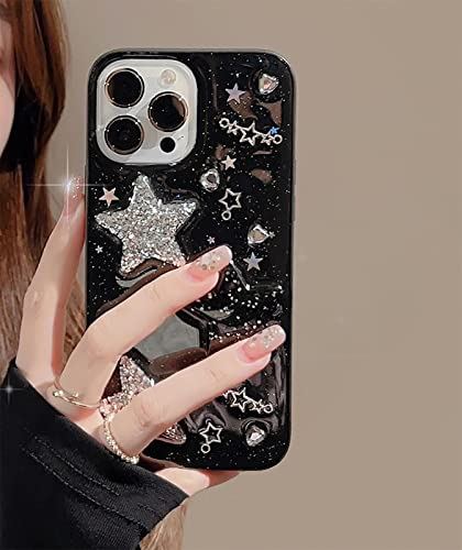 Bakicey hülle für iPhone X, Glitzer Stern Aesthetic Handyhülle Weiche Silikon Kratzfest Schutzhülle Stilvoll Crystal Frauen Stoßfeste Case Cover für iPhone X, Schwarz