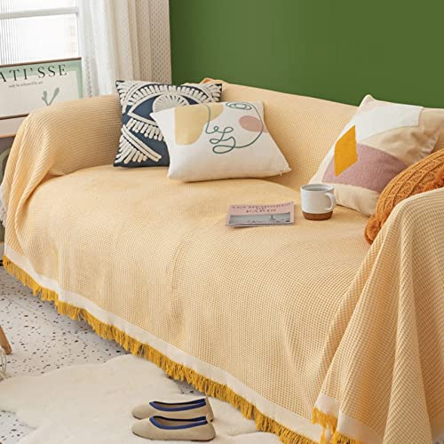 Homxi Bezug Sofa 1 Sitzer,Sofahusse Universel Einfarbig Leinen Überwurf Sofa Handtuch Sofa Gelb Sofa Überzug Decke 90x180CM