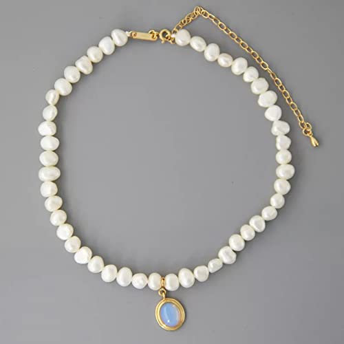 Halskette Anhänger Runde Mondstein-Perlenkette Natürliche barocke unregelmäßige Perlenkette Einfache Temperament-Schmuck-Halskette Geburtstag Hochzeit Weihnachts Geschenke für Frauen