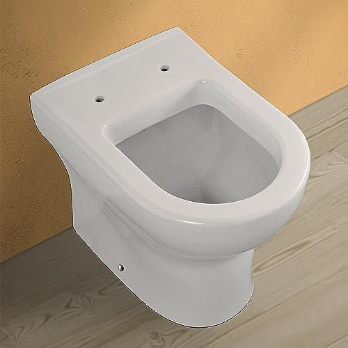 Wc singolo filomuro senza brida RIMLESS bianco lucido in ceramica, scarico universale e kit di fissaggio incluso, PESTUM