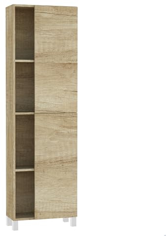 Baikal Armario de Baño, Mueble de Baño, Armario Alto. Muebles Auxiliares. Estanteria. Columna. Entrega en Kit. Serie Abierta 54 x 180 cm Nature
