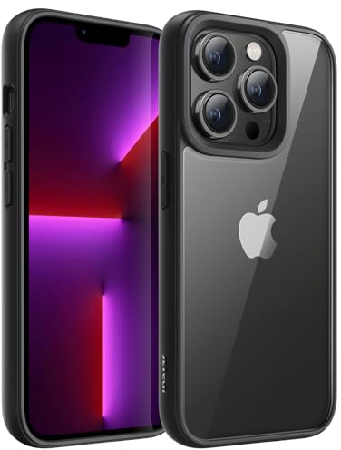 JETech Hülle für iPhone 13 Pro 6,1-Zoll, Stoßfestes Handy Stoßfänger Schutzhülle, Solid Farbe Matt TPU Rahmen, Anti-Kratzer Transparent Rückseite (Schwarz)