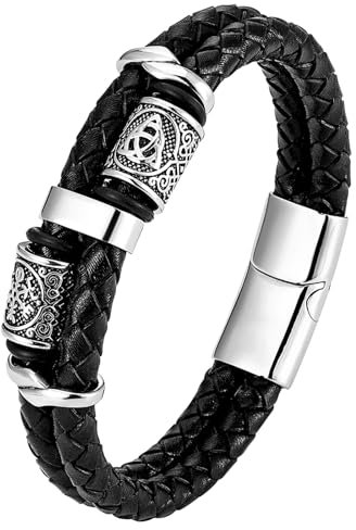 Mochity Armbänder Herren Lederarmband, Armband Herren Leder, Edelstahl Kreuz Armband Männer, Wikinger Schmuck, Lederarmband Geschenke Für Männer (E)