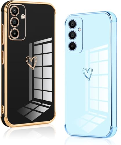 Vauki 2 Pezzi Cover per Samsung Galaxy A35 6.6, Custodia con Motivo Cuore Love, Antiurto Ultra Silicone TPU Morbida Case con Protezione Della Fotocamera Ragazzi e Ragazze, Nero e Blu