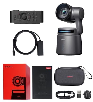 OBSBOT Tail Air & Ethernet Adapter & Remote Combo, Streaming Camera with AI Tracking PTZ, Intelligent APP, Gesture Control, HDMI/USB-C/Wireless Webcam, Video Camera for Streaming, YouTube, Church.
