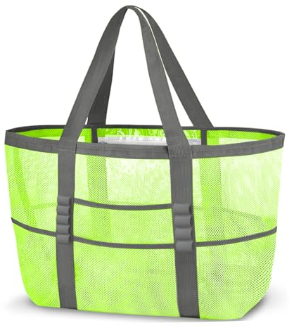 ONCCI Strandtasche Damen Strandtasche XXL Familie, Mesh Beach Bag Shopper Damen Tote Bag für Strand Reisen Einkaufen Picknick und Alltag (Grün)