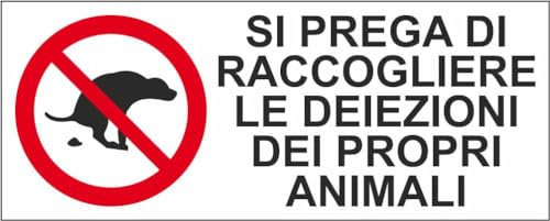 M-ITALY CARTELLO SEGNALETICO UNI - SI PREGA DI RACCOGLIERE LE DEIEZIONI DEI PROPRI ANIMALI - Adesivo Extra Resistente, Pannello in Forex, Pannello In Alluminio (15x6, Adesivo)
