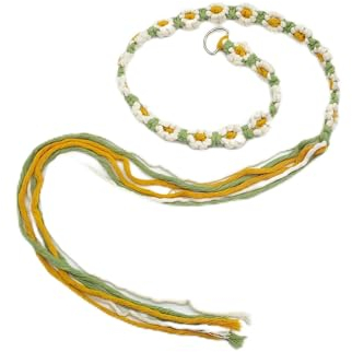 TUKEVA Cintura in vita intrecciata per abiti, cintura in tessuto bohémien, piccola margherita, fascia intrecciata per abiti, jeans, cintura intrecciata, Verde chicchi, L