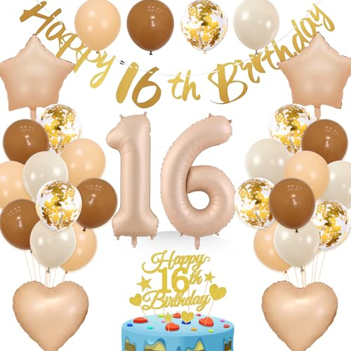 wenweo Deko 16 Geburtstag Mädchen, Geburtstagsdeko 16 jahre Mädchen enthält die Notwendigen Latexballons für die Party, 16-jährige Aluminiumfolienballons und Banner 16. Geburtstag Mädchen