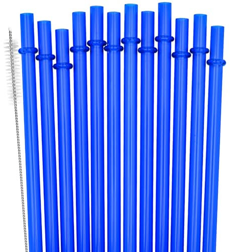 SUNDEE Reusable Plastic Straws Fit for Mason Jars, Tumblers, Long Rainbow Colored Unbreakable Drinking Straws, BPA Free and Eco Friendly, Set of 12 Pcs Straws with Cleaning Brush - Dark Blue