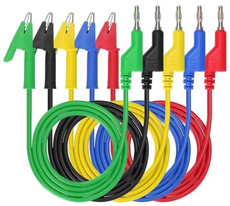 Multimeter-Bananenstecker auf Prüfspitze mit Krokodilklemme, 5 Stück, 4 mm, stapelbar, bunt, Silikon-Bananenstecker auf Prüfspitze mit Krokodilklemme, Anschlusskabel, 1 m