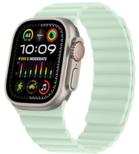 HITZEE Compatible con Cinturino Apple Watch 49/46/45/44/42/41/40/38mm, Cinturini Magnetico in Morbido Silicone Compatibile per iWatch Ultra 2 Serie 10 9 8 7 SE 6 5 4 (44/45/46/49, Menta fredda)
