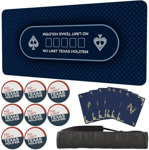 Elil 177,8 x 88,9 cm Poker-Tischplatte – faltbare Texas Hold'em-Matte mit rutschfester Unterseite – weiches Filz-Poker-Layout für 10 Spieler Heimspielabend, Casino-Stil, tragbar und bereit für