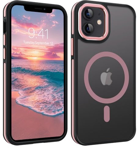 Telaso for iPhone 12 Case, Magnetic Case for iPhone 12 Pro, [Compatible with MagSafe] Skin-Friendly Touch Slim Fashion Color Blocking Shockproof Protective Phone Cases for iPhone 12/12 Pro 6.1, Pink