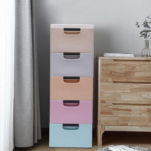 DACHAO Meuble de rangement en plastique, tour de rangement à 5 étages avec 5 tiroirs et 4 roues, étagère de rangement mobile, adaptée pour les lits, armoires, canapés et armoires