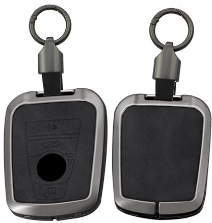 ontto - Metall und Leder Autoschlüssel Hülle Kompatibel mit BMW I3 I8 2014-2022 Vollschutz Schlüsselanhänger Kurz Schwarz M, Kurzer schwarzer Schlüsselanhänger, M