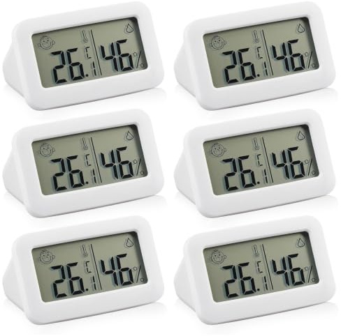 Digital Thermometer Hygrometer Innen - 6er Mini Luftfeuchtigkeitsmesser Raumthermometer Innen mit Smiley-Indikator, Temperatur und Zimmerthermometer für Babyraum Wohnzimmer Raum Büro, Weiß