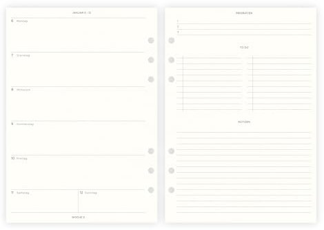 Kalendereinlagen 2025 | 1Woche2Seiten | DIN A5, 100g FSC® Naturweiß-Papier | für Ringbuch Organizer